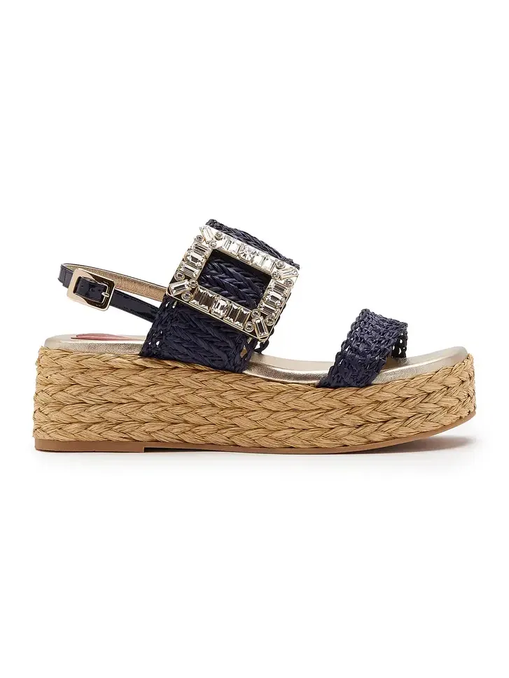 Summer Strass-Embellished Buckle Raffia Platform Sandals Summer Strass-Embellished Buckle Raffia Platform Sandals
