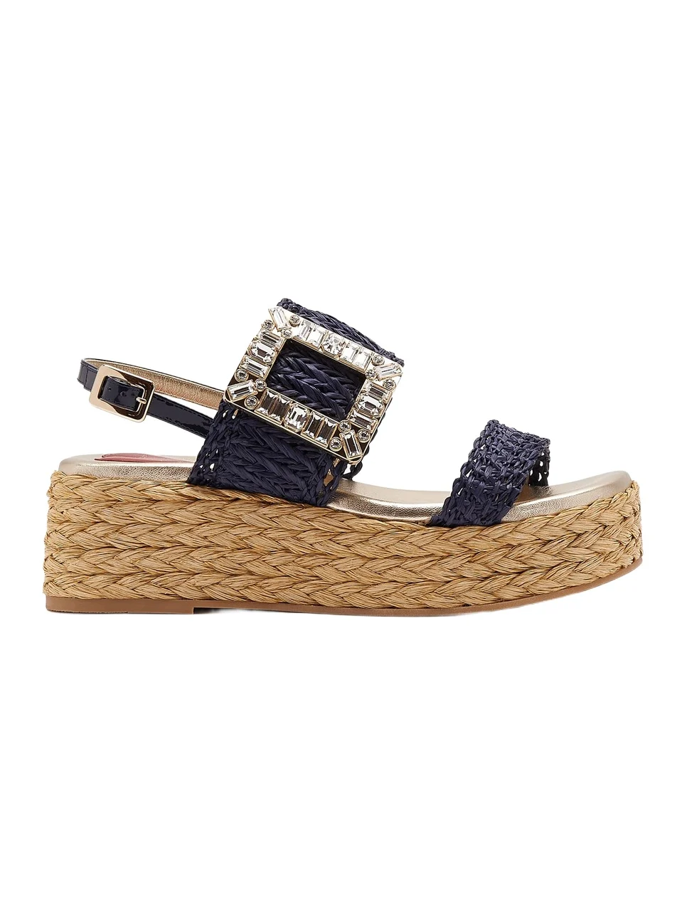 Summer Strass-Embellished Buckle Raffia Platform Sandals
