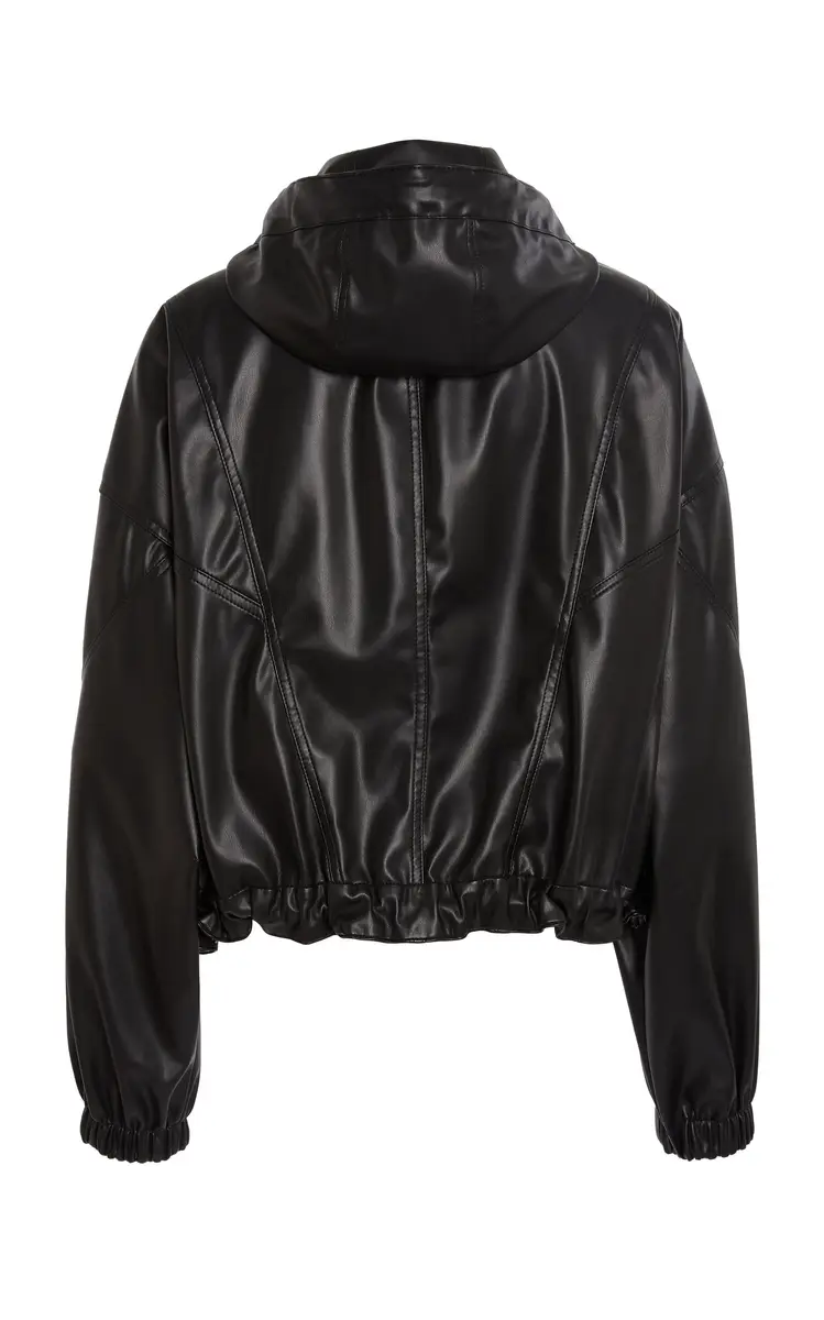 Stella McCartney Hooded Altermat Vegan Leather Bomber Jacket - Black | Thumbnail 3