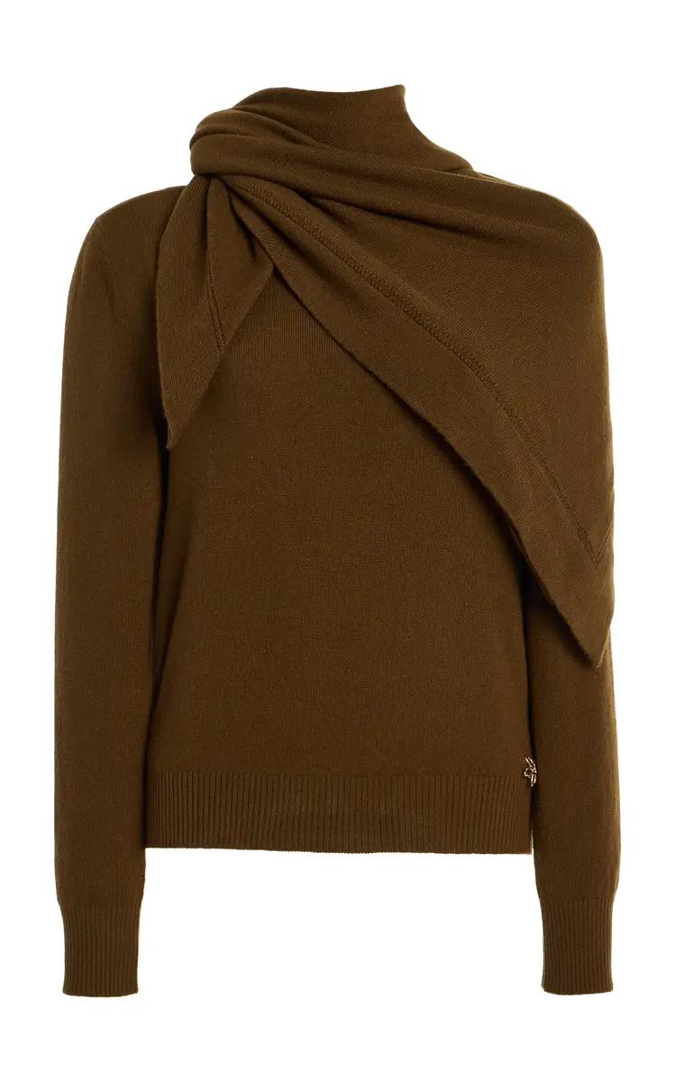 Oscar de la Renta Scarf-Detailed Cashmere Sweater | Image 1 Oscar de la Renta Scarf-Detailed Cashmere Sweater | Image 1