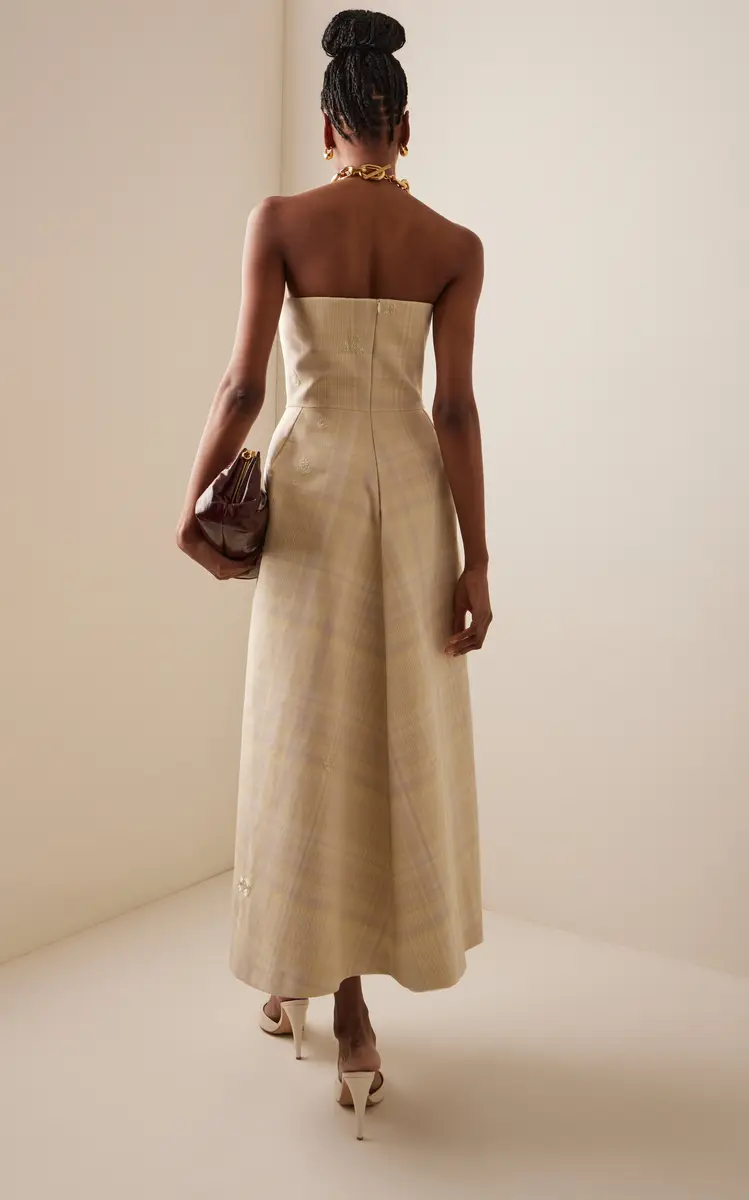 DELPOZO Exclusive Architectural Floral-Embroidered Tartan-Checked Cotton Midi Dress | Thumbnail 12
