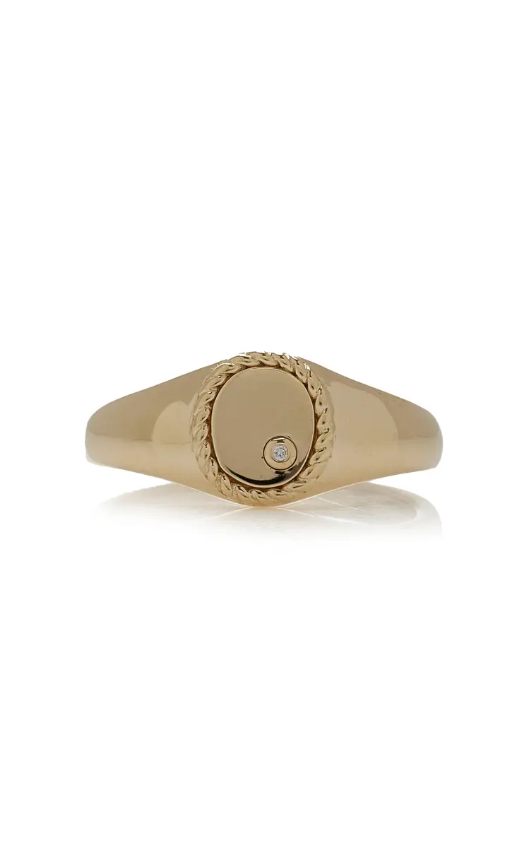 Yvonne Léon 9K Yellow Gold Signet Diamond Ring