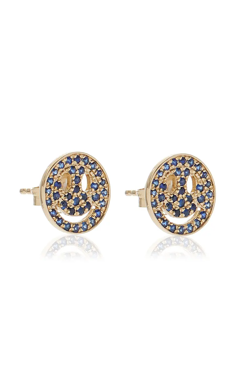 Sydney Evan Happy Face 14K Yellow Gold Sapphire Earrings | Thumbnail 3