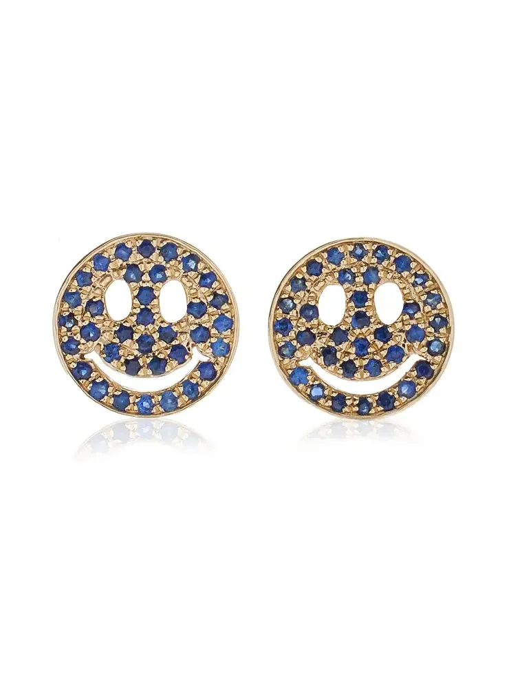 Happy Face 14K Yellow Gold Sapphire Earrings