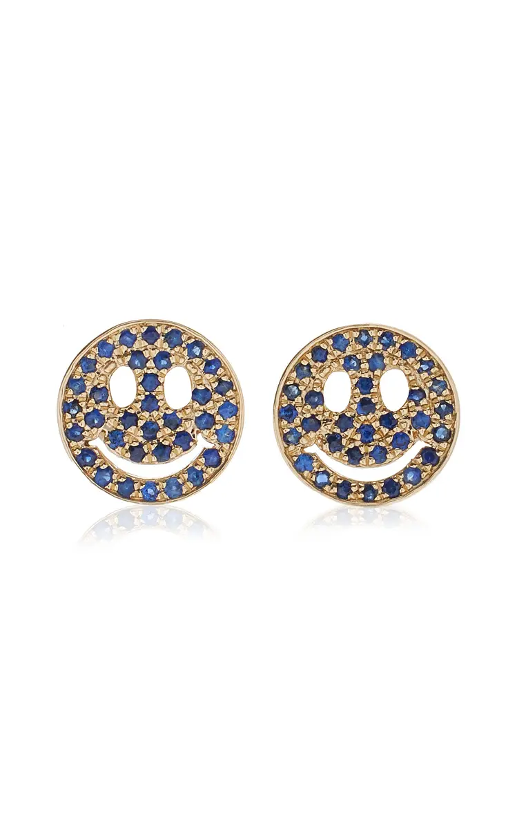 Sydney Evan Happy Face 14K Yellow Gold Sapphire Earrings