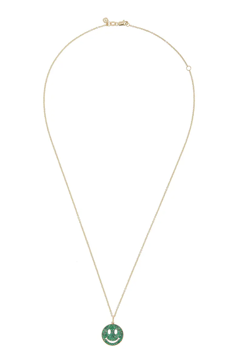 Sydney Evan Medium Happy Face 14K Yellow Gold Emerald Necklace | Thumbnail 4 Sydney Evan Medium Happy Face 14K Yellow Gold Emerald Necklace | Thumbnail 4