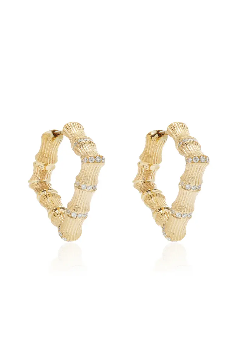 Yvonne Léon Bamboo 9K Yellow Gold Diamond Earrings | Thumbnail 3 Yvonne Léon Bamboo 9K Yellow Gold Diamond Earrings | Thumbnail 3