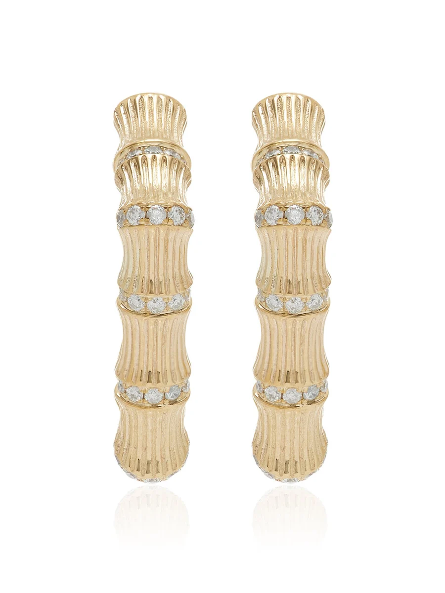 Yvonne Léon Bamboo 9K Yellow Gold Diamond Earrings