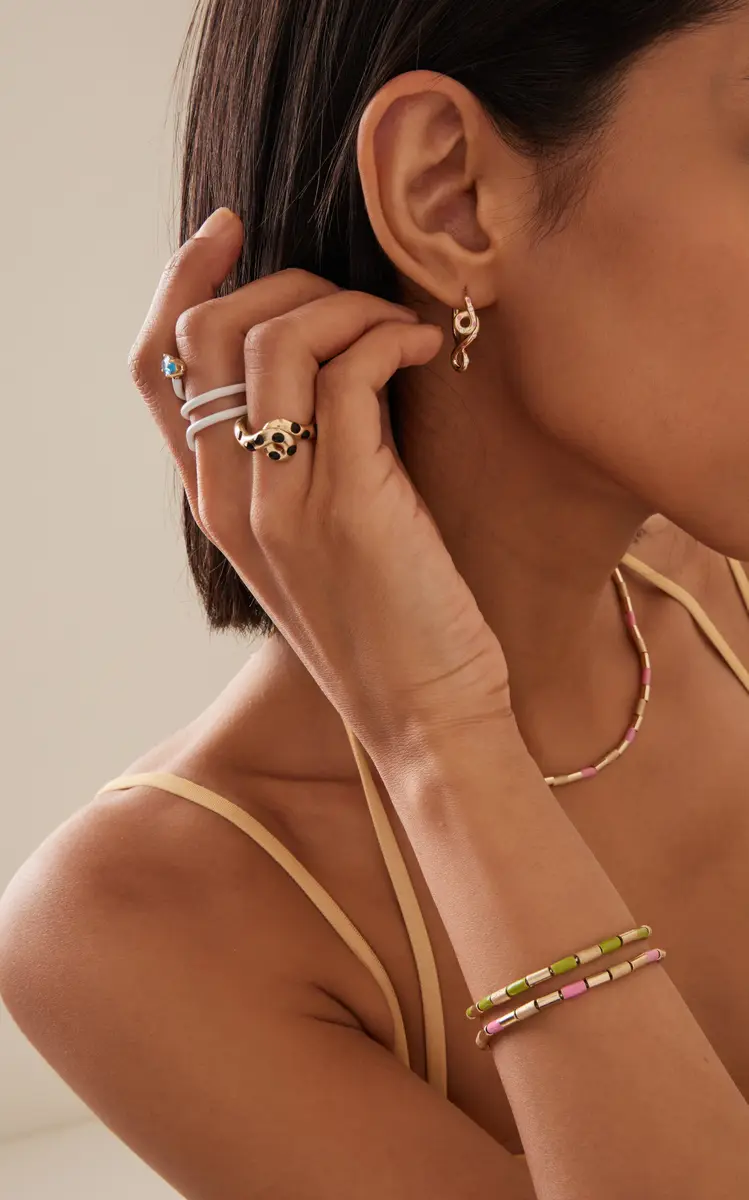 Bea Bongiasca 9k Yellow Gold Double Wave Hoop Earrings | Thumbnail 2