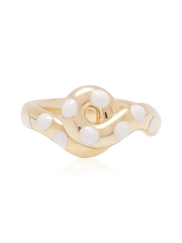 Chunky Wave 9K Yellow Gold Enameled Polka Dot Ring Chunky Wave 9K Yellow Gold Enameled Polka Dot Ring