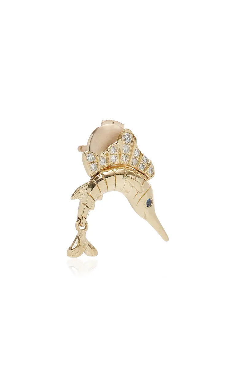 Yvonne Léon 9K Yellow Gold; Diamond And Sapphire Single Earring | Thumbnail 3 Yvonne Léon 9K Yellow Gold; Diamond And Sapphire Single Earring | Thumbnail 3