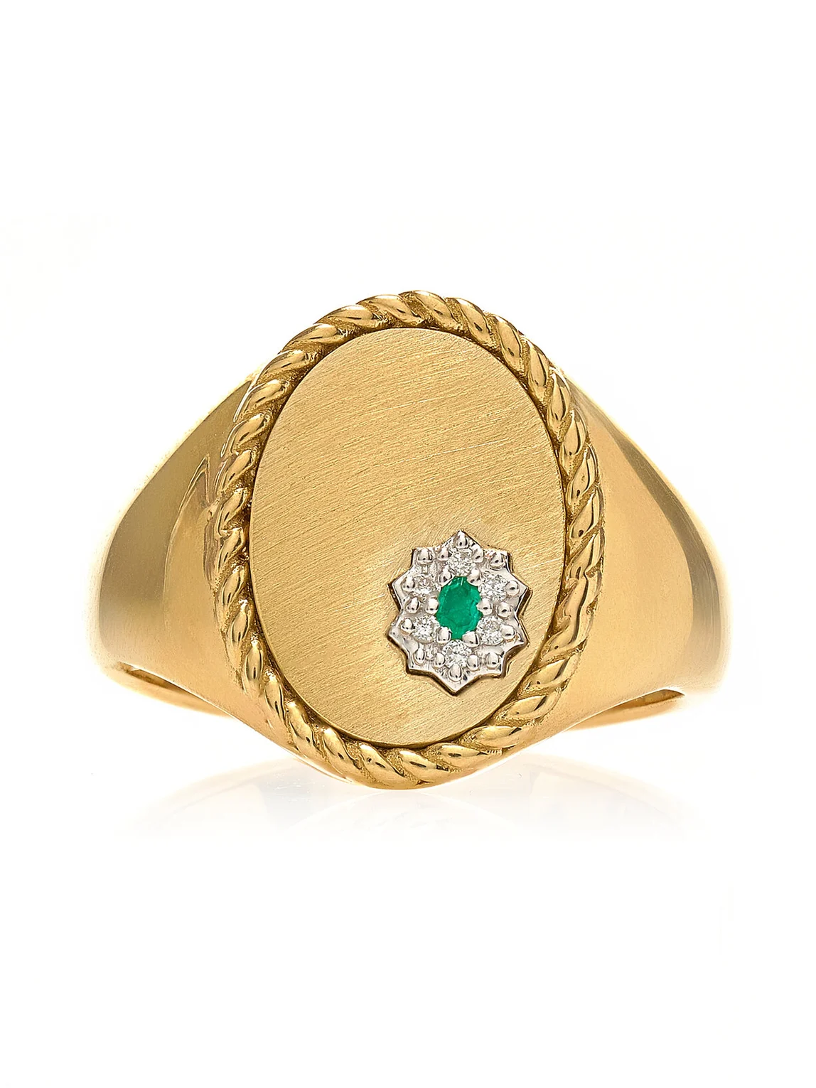 9K Yellow Gold; Diamond; And Emerald Ring