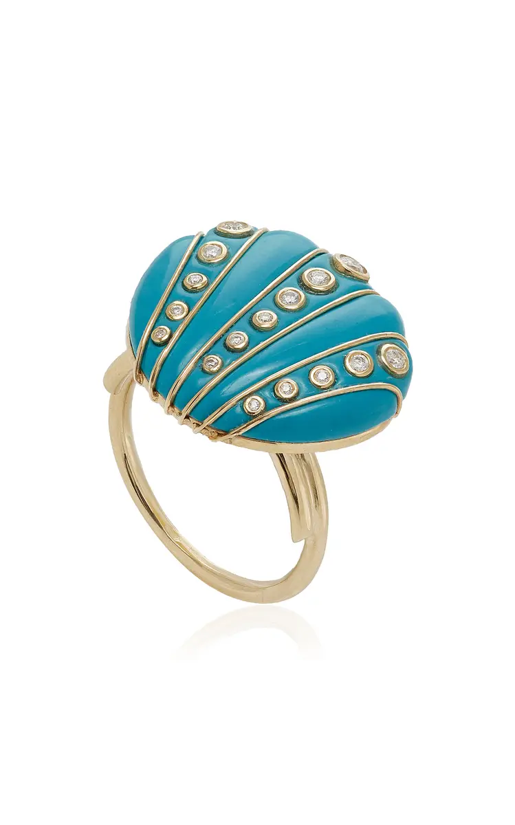 Yvonne Léon 9K Yellow Gold Diamond And Turquoise Ring | Thumbnail 3 Yvonne Léon 9K Yellow Gold Diamond And Turquoise Ring | Thumbnail 3