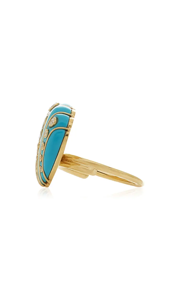 Yvonne Léon 9K Yellow Gold Diamond And Turquoise Ring | Thumbnail 4 Yvonne Léon 9K Yellow Gold Diamond And Turquoise Ring | Thumbnail 4