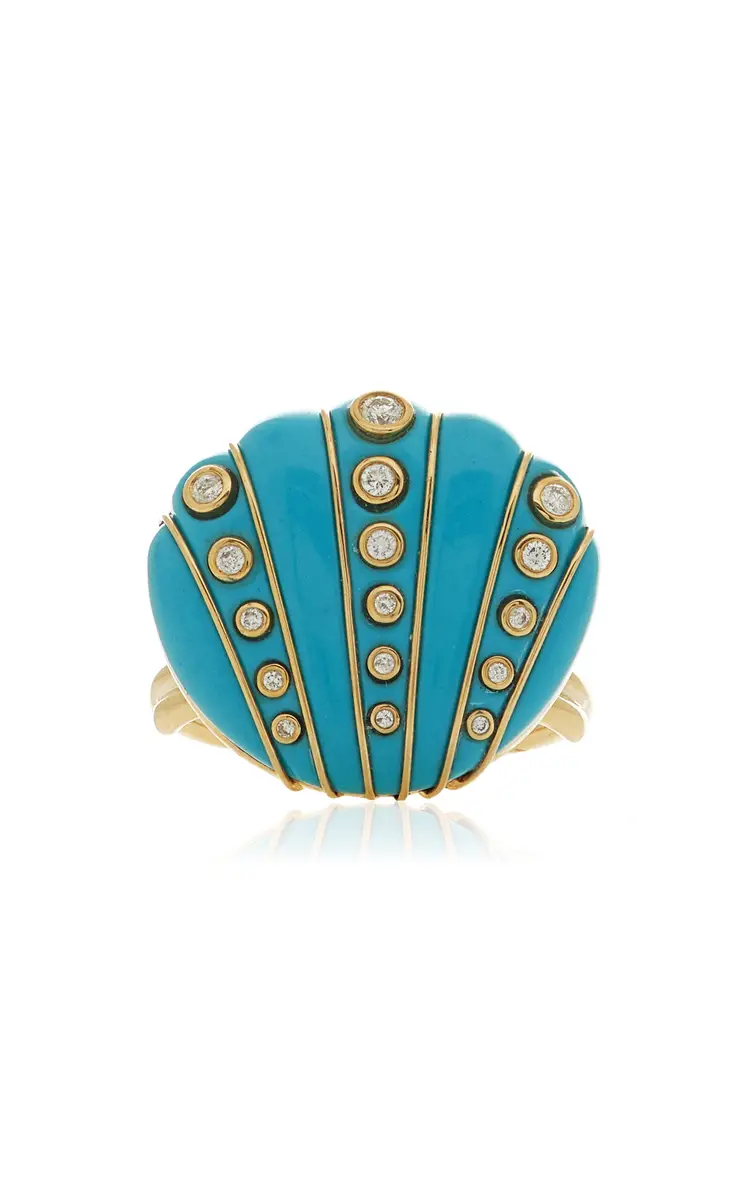 Yvonne Léon 9K Yellow Gold Diamond And Turquoise Ring | Thumbnail 6 Yvonne Léon 9K Yellow Gold Diamond And Turquoise Ring | Thumbnail 6