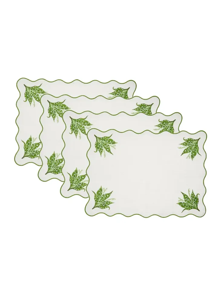 Moda Domus Set-of-Four Lily of the Valley Emboirdered-Linen Placemats