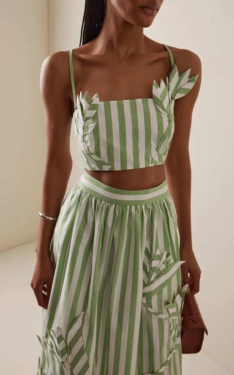 Oscar de la Renta Exclusive Riviera Appliquéd Striped Cotton Crop Top | Thumbnail 3 Oscar de la Renta Exclusive Riviera Appliquéd Striped Cotton Crop Top | Thumbnail 3