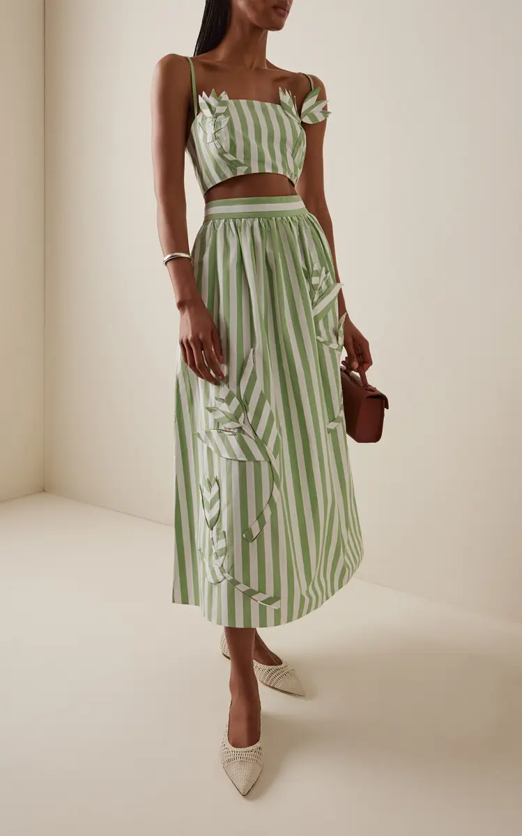 Oscar de la Renta Exclusive Riviera Appliquéd Striped Cotton Crop Top | Thumbnail 4 Oscar de la Renta Exclusive Riviera Appliquéd Striped Cotton Crop Top | Thumbnail 4