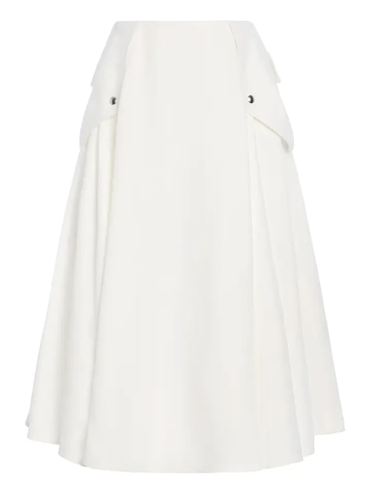 Pleated Twill Midi Skirt