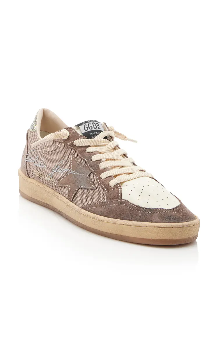 Golden Goose Ball Star Glittered Leather-Trimmed Mesh Sneakers | Thumbnail 4