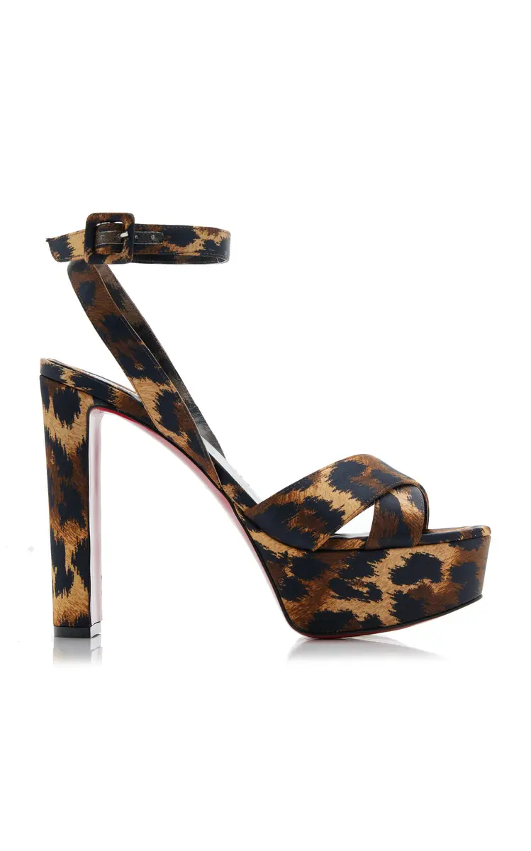 Christian Louboutin Supermariza 130mm Leopard-Print Satin Sandals | Image 1 Christian Louboutin Supermariza 130mm Leopard-Print Satin Sandals | Image 1