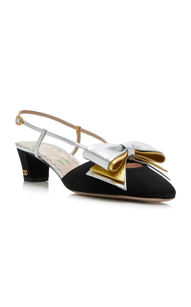 Valentino Garavani Bowow Leather-Trimmed Satin Slingback Pumps | Thumbnail 5 Valentino Garavani Bowow Leather-Trimmed Satin Slingback Pumps | Thumbnail 5