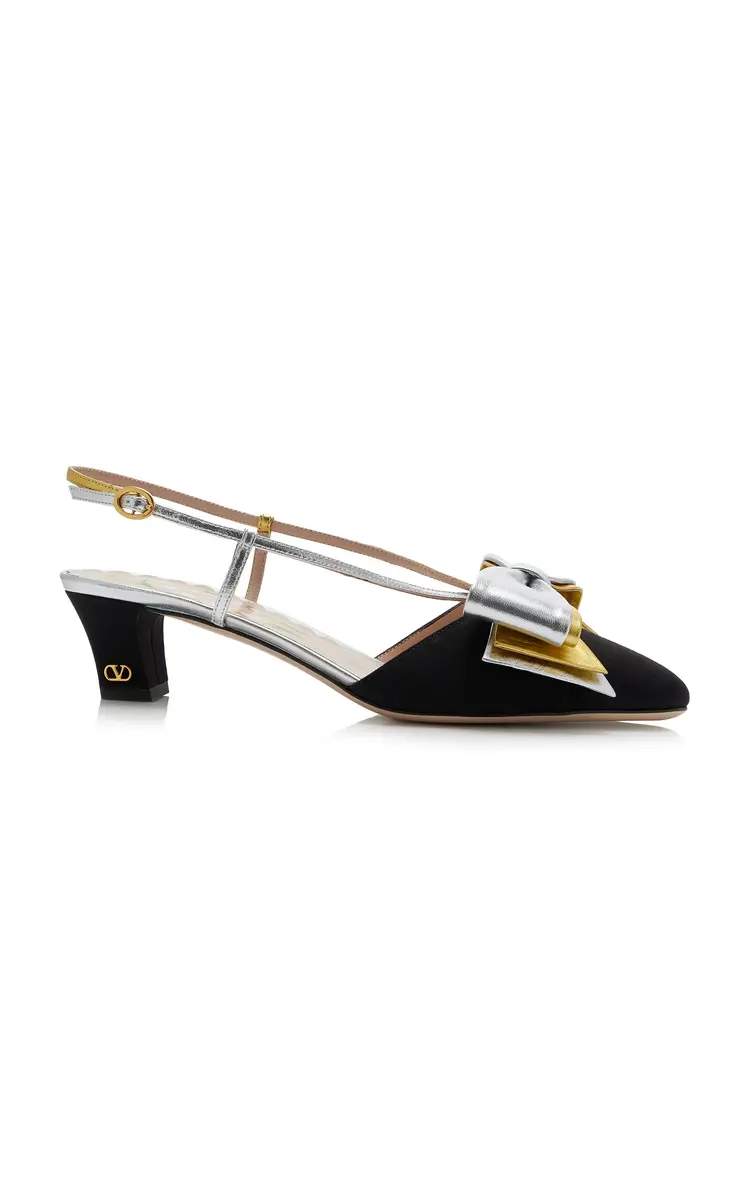 Valentino Garavani Bowow Leather-Trimmed Satin Slingback Pumps | Thumbnail 7 Valentino Garavani Bowow Leather-Trimmed Satin Slingback Pumps | Thumbnail 7