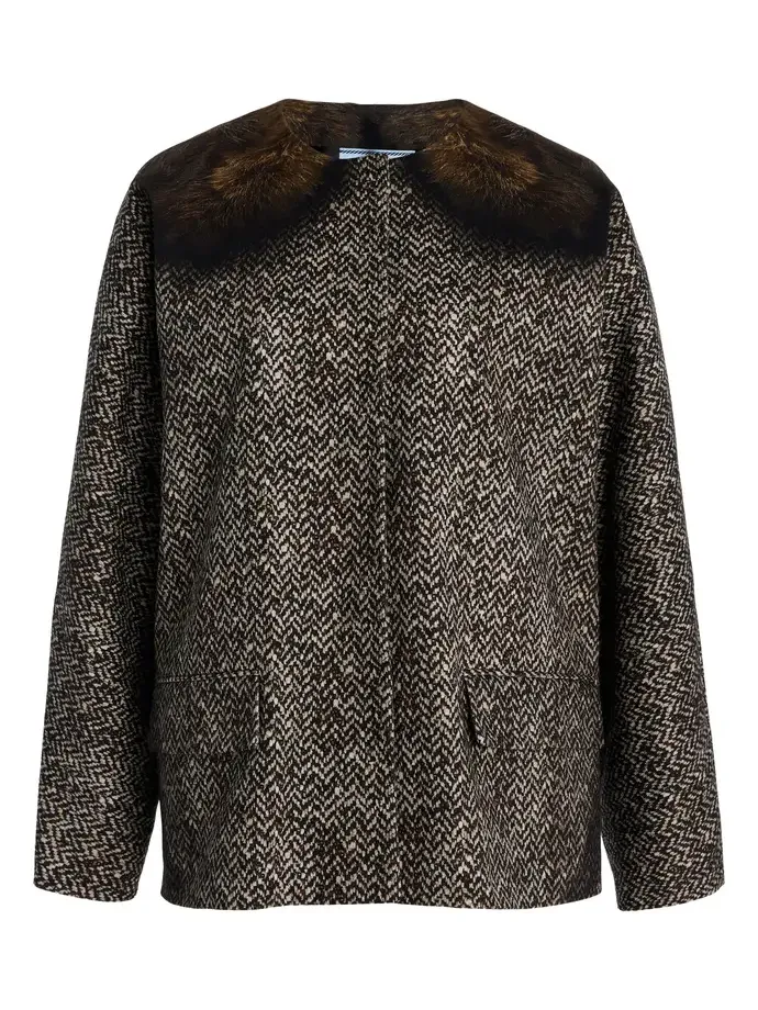 Prada Trompe-l'Oeil Print Cotton-Drill Caban Jacket