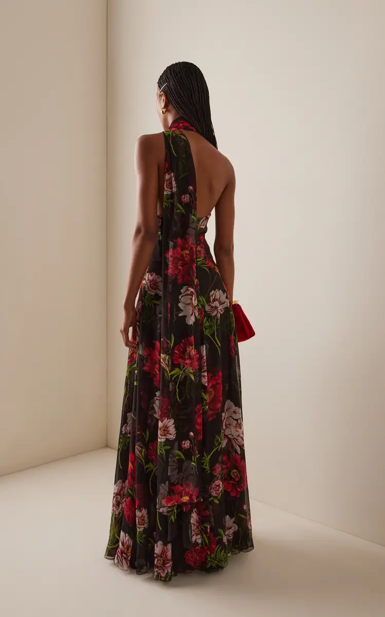 Oscar de la Renta Printed Silk Chiffon Halter Gown | Thumbnail 4 Oscar de la Renta Printed Silk Chiffon Halter Gown | Thumbnail 4