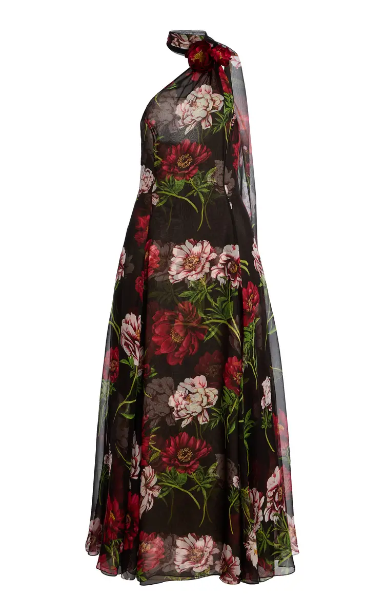 Oscar de la Renta Printed Silk Chiffon Halter Gown | Image 1 Oscar de la Renta Printed Silk Chiffon Halter Gown | Image 1