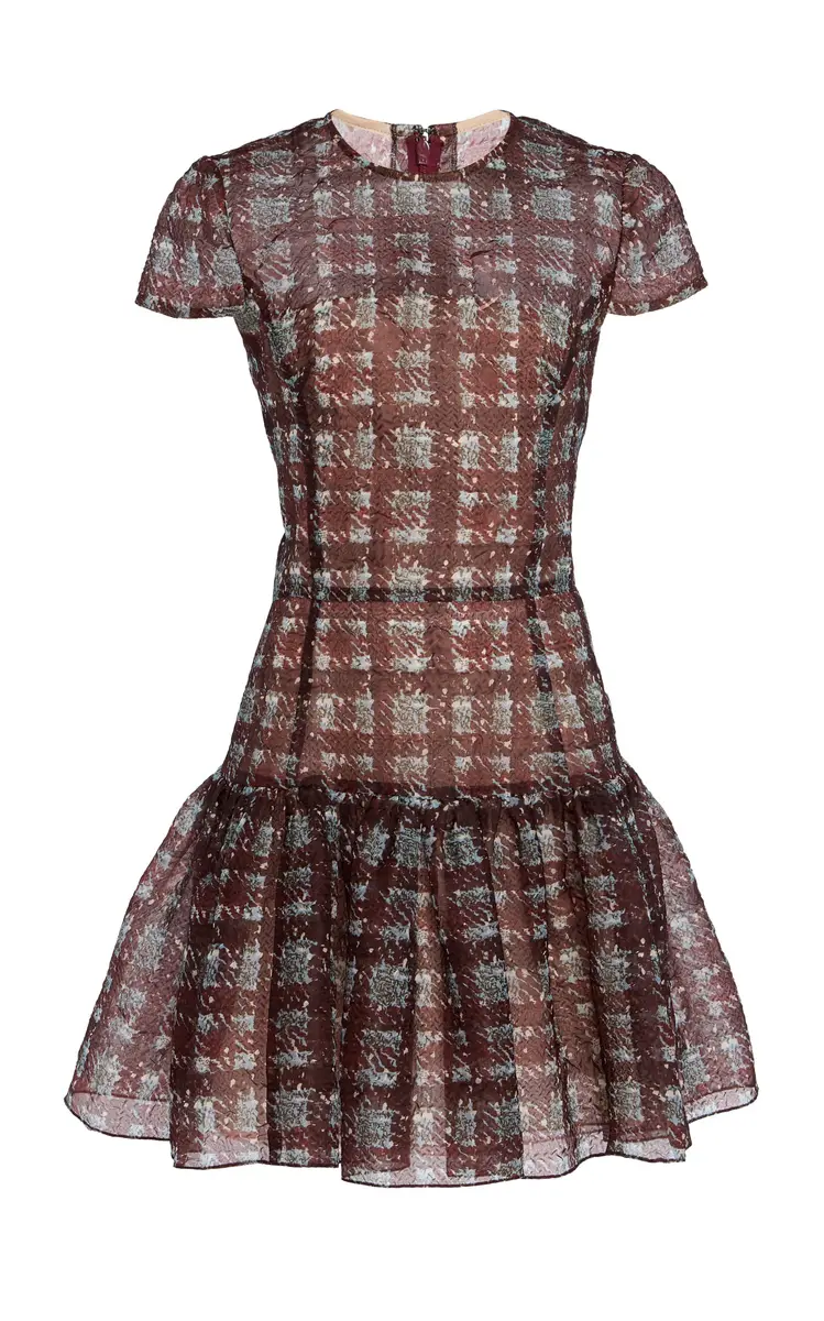 Oscar de la Renta Textured Tartan Silk-Blend Mini Dress | Image 1 Oscar de la Renta Textured Tartan Silk-Blend Mini Dress | Image 1