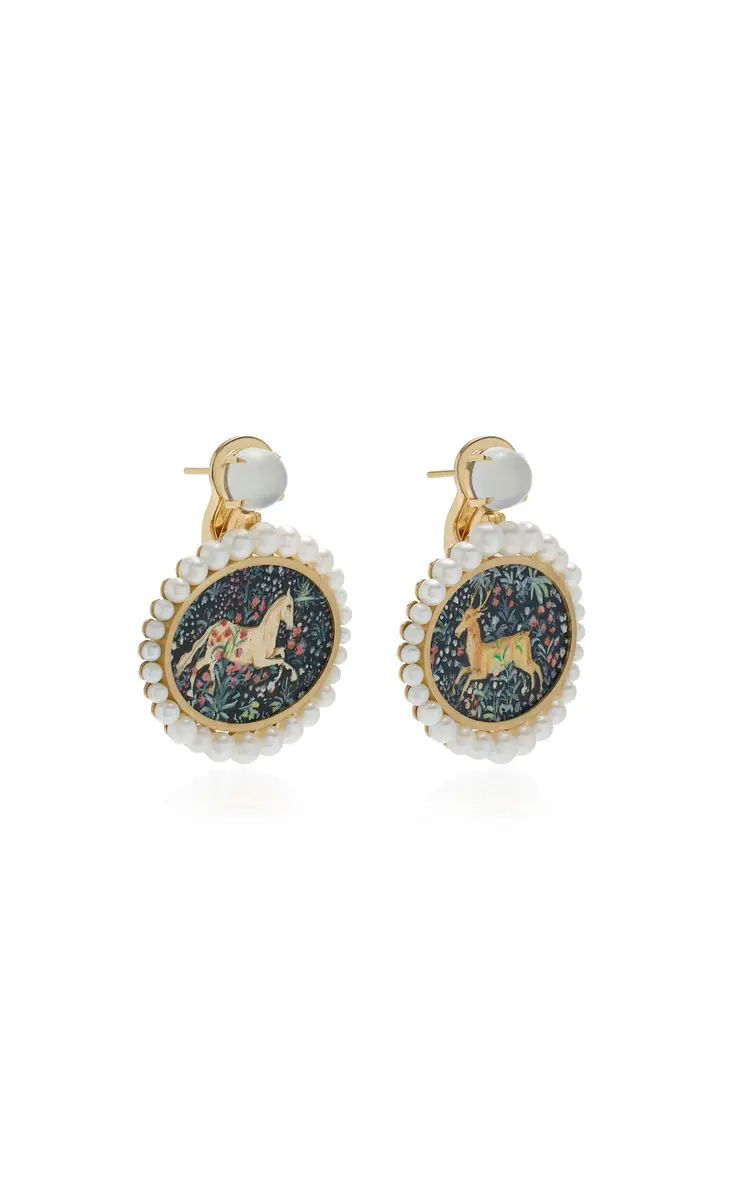 Silvia Furmanovich 18k Yellow Gold Alchemical Wedding Miniature Painting Earrings | Thumbnail 4