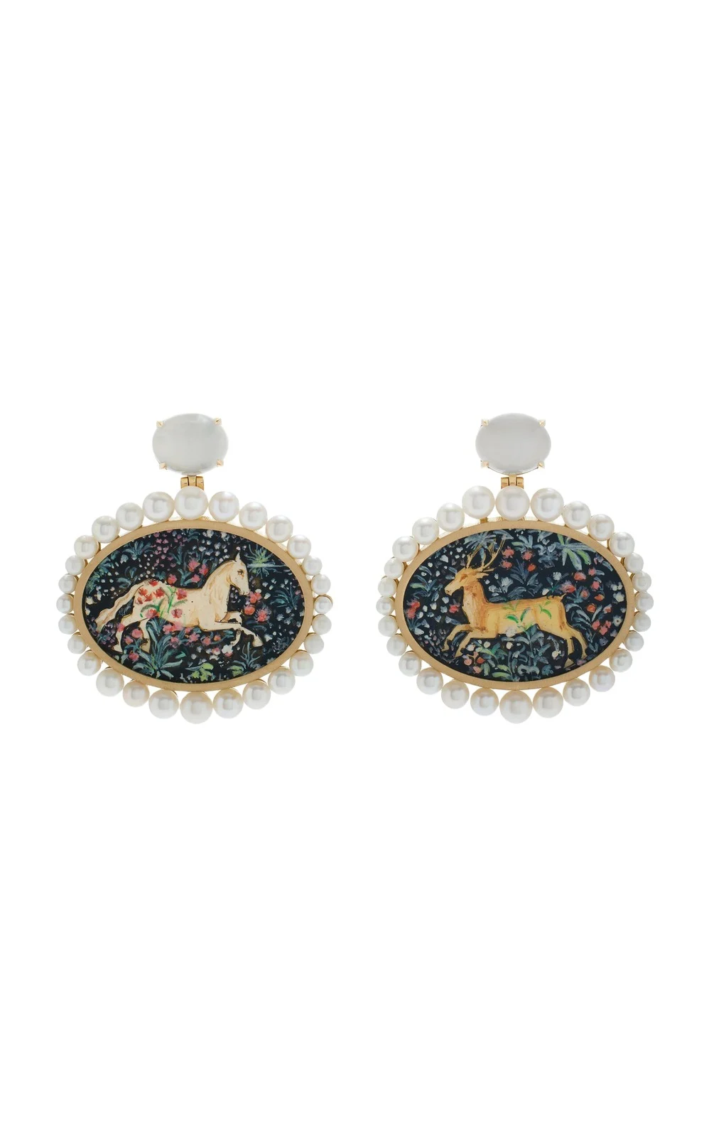 18k Yellow Gold Alchemical Wedding Miniature Painting Earrings