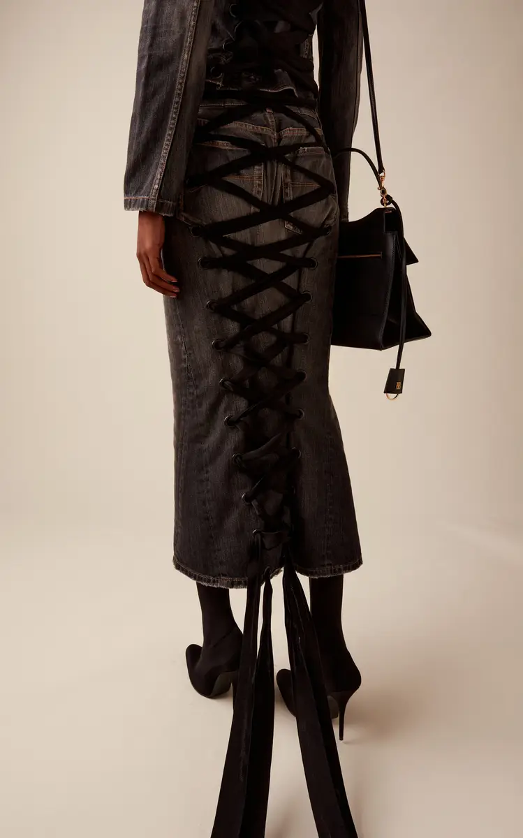 Balenciaga Lace-Up Denim Midi Skirt | Thumbnail 4