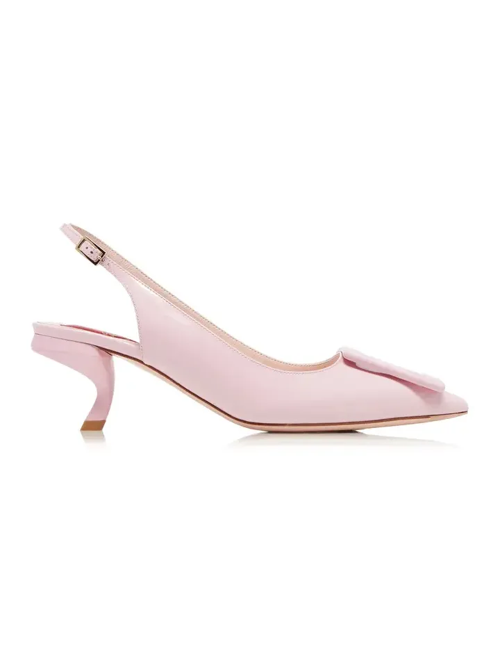 Virgule Buckle-Embellished Patent Leather Slingback Pumps