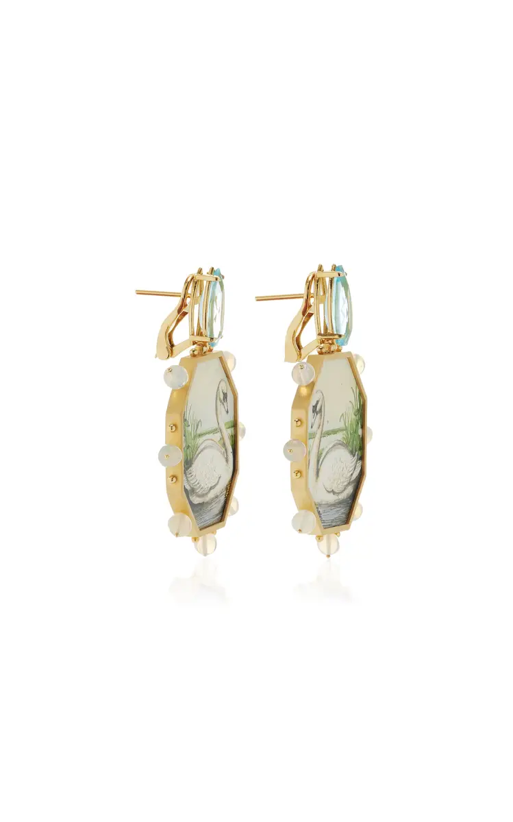 Silvia Furmanovich Swan 18K Yellow Gold Painting Earrings | Thumbnail 4