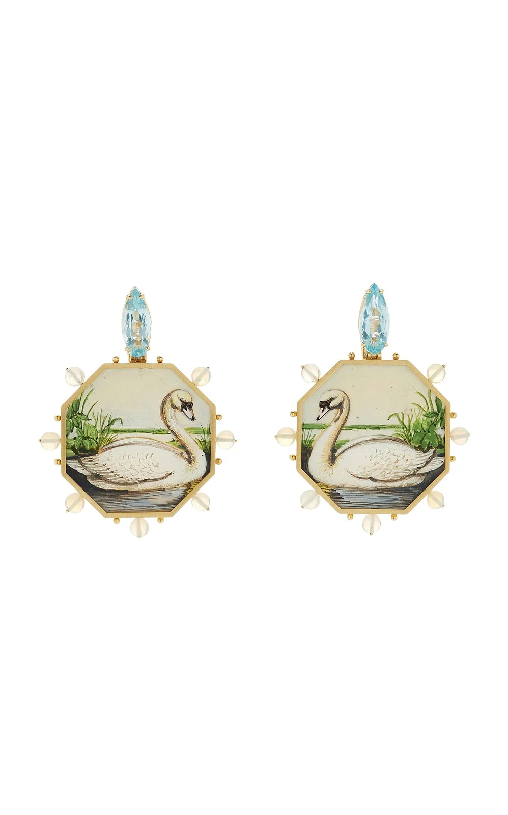 Swan 18K Yellow Gold Painting Earrings Swan 18K Yellow Gold Painting Earrings