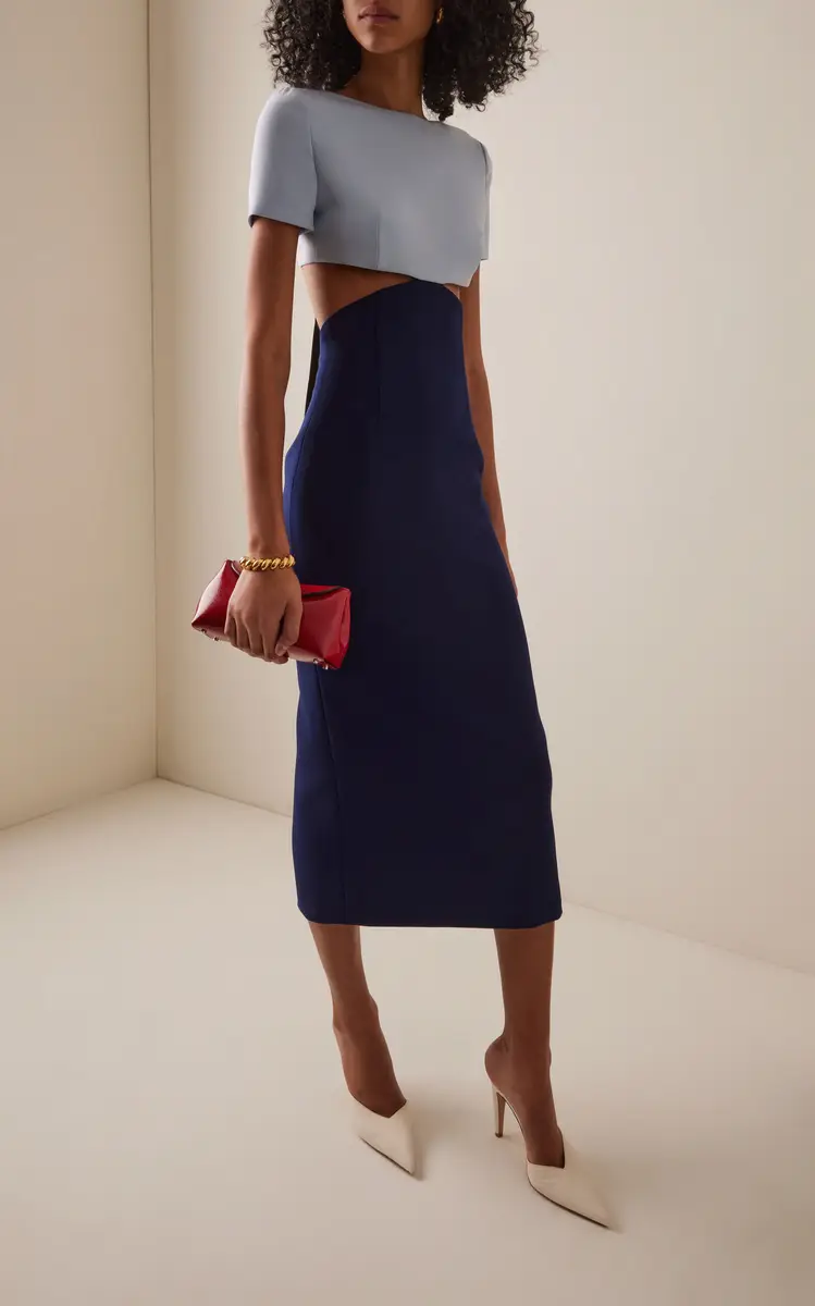 Carolina Herrera Exclusive Riviera Open Back Two-Tone Crepe Midi Dress | Thumbnail 4 Carolina Herrera Exclusive Riviera Open Back Two-Tone Crepe Midi Dress | Thumbnail 4