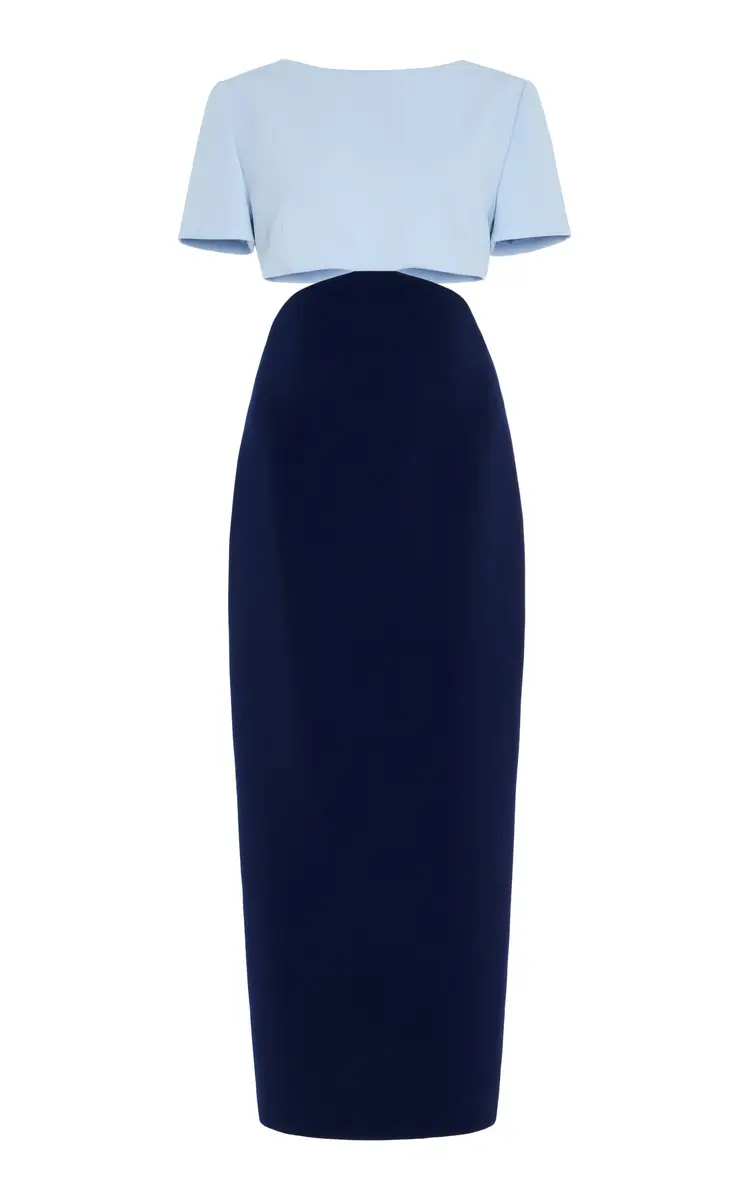 Carolina Herrera Exclusive Riviera Open Back Two-Tone Crepe Midi Dress | Thumbnail 1 Carolina Herrera Exclusive Riviera Open Back Two-Tone Crepe Midi Dress | Thumbnail 1