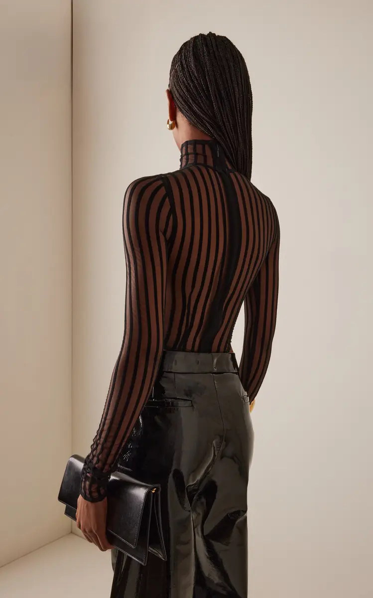 LaQuan Smith Cross Grain Mesh Turtleneck Bodysuit | Thumbnail 4