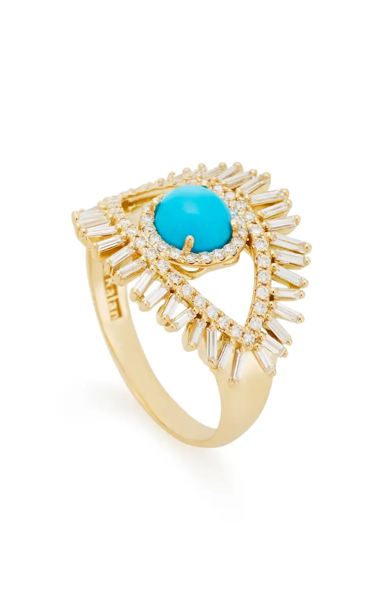 Suzanne Kalan 18K Yellow Gold White Diamond And Turquoise Evil Eye Ring | Thumbnail 3 Suzanne Kalan 18K Yellow Gold White Diamond And Turquoise Evil Eye Ring | Thumbnail 3