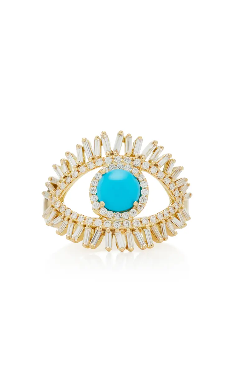 Suzanne Kalan 18K Yellow Gold White Diamond And Turquoise Evil Eye Ring | Thumbnail 6 Suzanne Kalan 18K Yellow Gold White Diamond And Turquoise Evil Eye Ring | Thumbnail 6