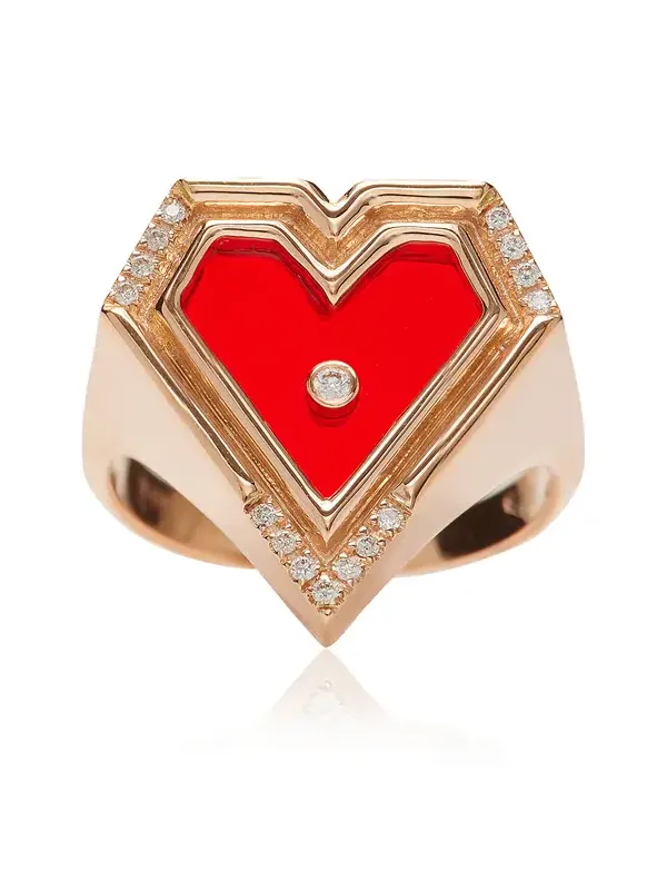 L’Atelier Nawbar Super Heart 18K Rose Gold Agate Diamond Ring