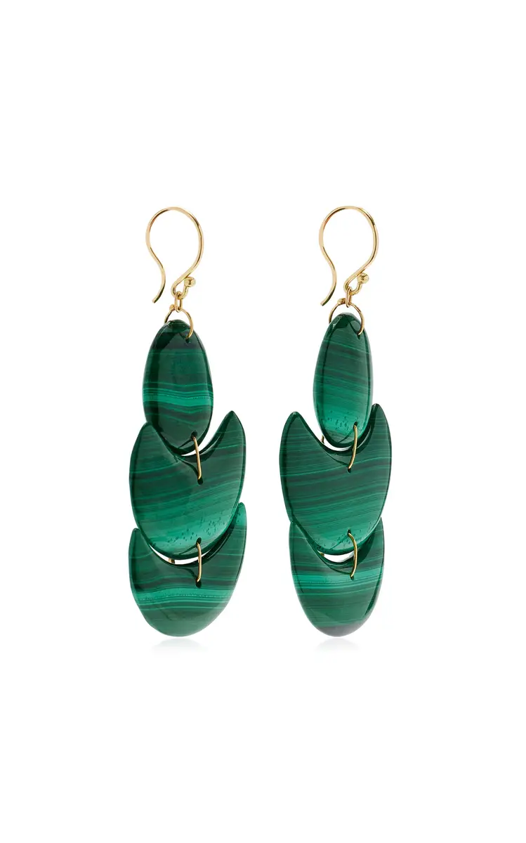 TEN THOUSAND THINGS Lotus 18K Yellow Gold Malachite Earrings | Thumbnail 7
