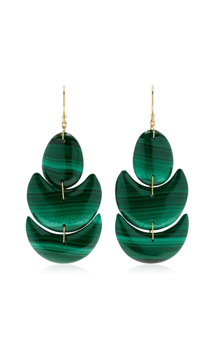 TEN THOUSAND THINGS Lotus 18K Yellow Gold Malachite Earrings