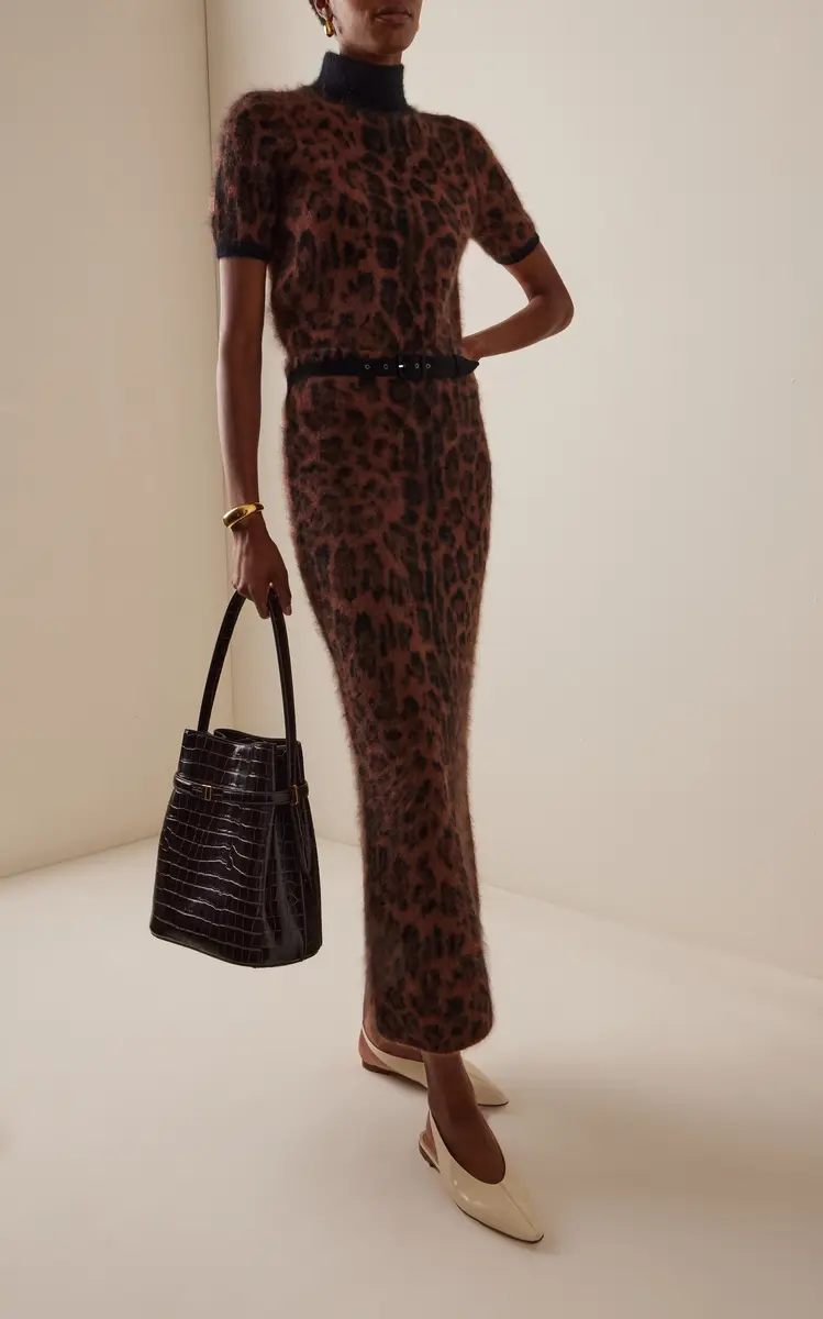 Adam Lippes Levi Belted Leopard Brushed-Cashmere Skirt | Thumbnail 2