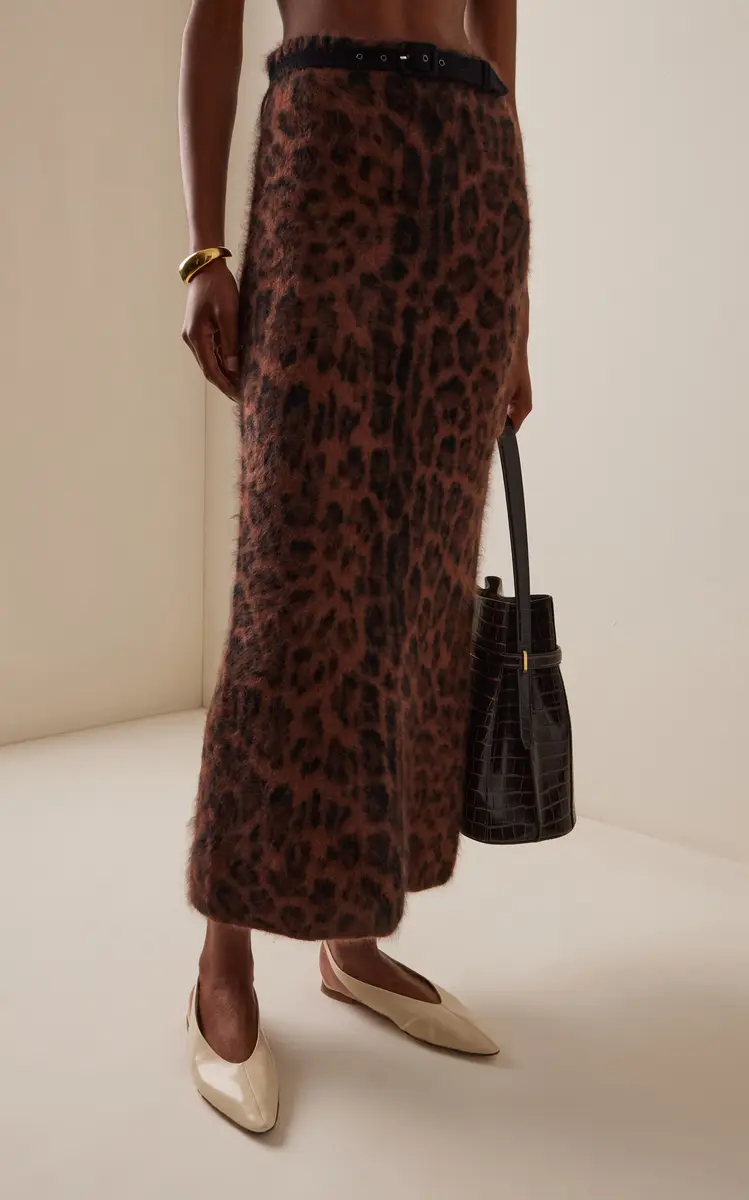 Adam Lippes Levi Belted Leopard Brushed-Cashmere Skirt | Thumbnail 3