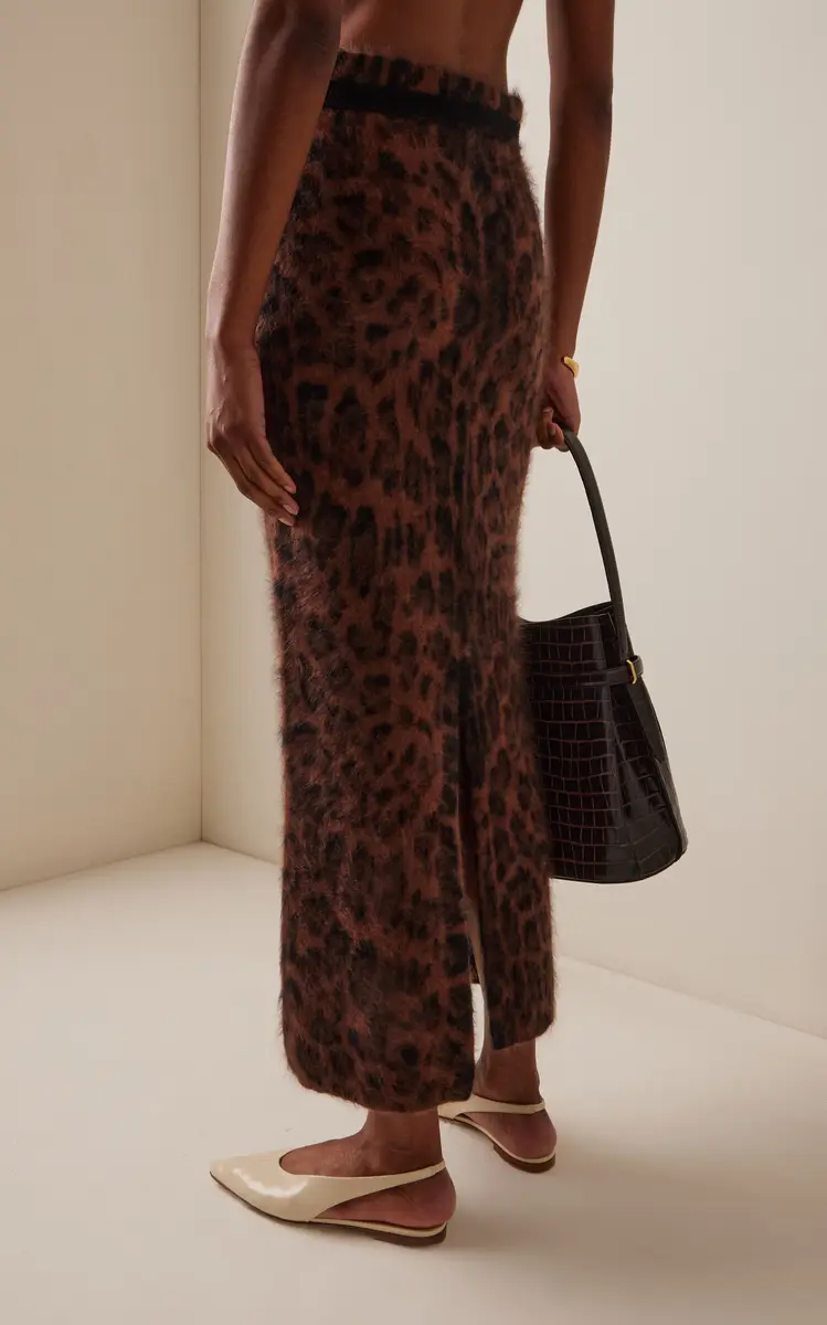 Adam Lippes Levi Belted Leopard Brushed-Cashmere Skirt | Thumbnail 4