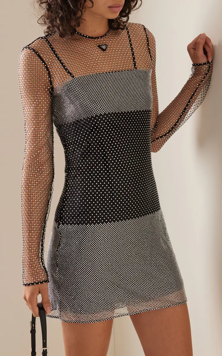 Prada Crystal-Embellished Mesh Mini Dress | Thumbnail 8