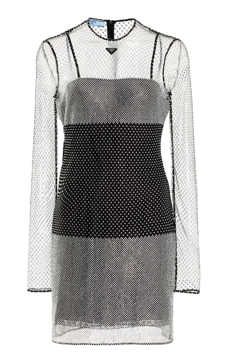 Crystal-Embellished Mesh Mini Dress